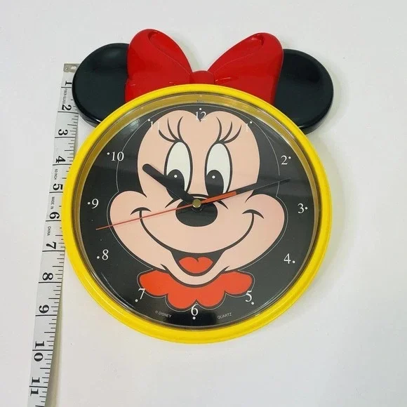 Vintage Minnie Mouse Time Works Wall Clock 90s W/ Box Yellow Black Red Retro - Picture 8 of 9